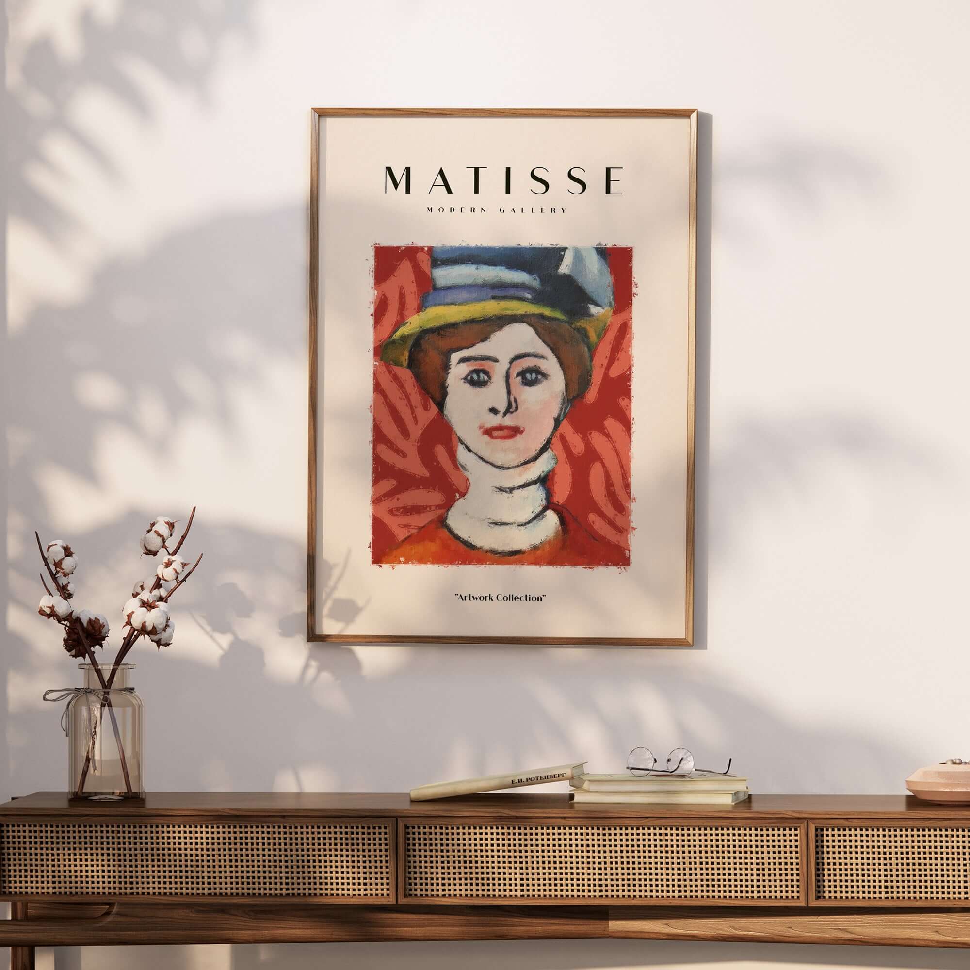 Matisse Art Prints - Woman in Elaborate Hat Portrait Poster showcased on a wall with natural light.