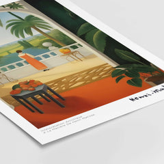 Matisse Art Prints - Woman on Balcony Sea View Poster showcasing a woman in an orange dress overlooking a tranquil sea.