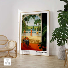 Matisse Art Prints - Woman on Balcony Sea View Poster featuring a serene woman in an orange dress overlooking the sea.