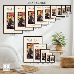 Matisse Art Prints - Woman in Patterned Hat & Dress Poster size guide showcasing available options and dimensions.