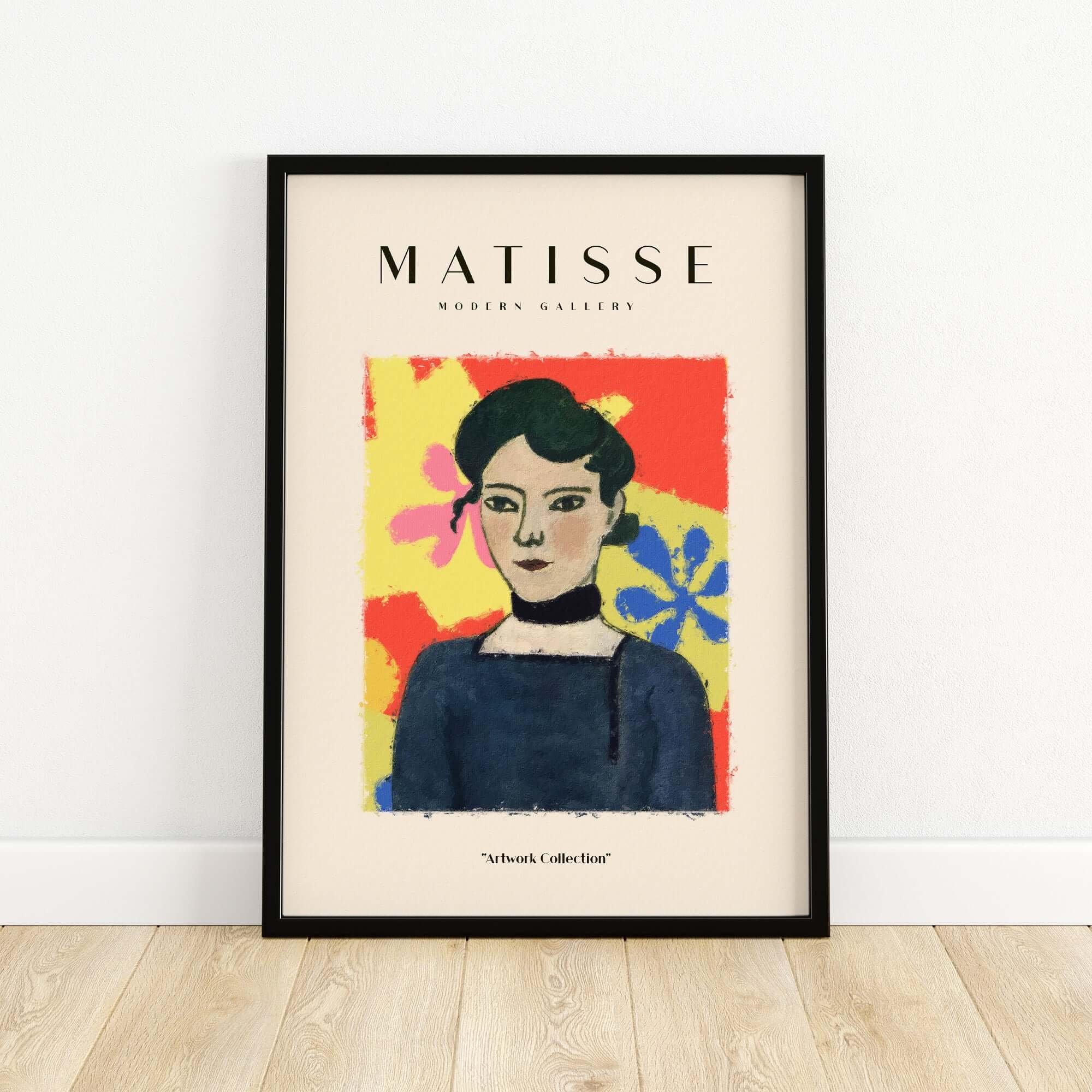 Matisse Art Prints - Woman Portrait Abstract Floral Poster featuring a woman with dark hair and colorful background.