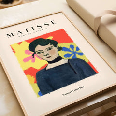 Matisse Art Prints - Woman Portrait Abstract Floral Poster featuring a woman with dark hair in a vibrant abstract background.