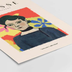 Matisse Art Prints - Woman Portrait Abstract Floral Poster featuring a woman with dark hair and colorful floral background.