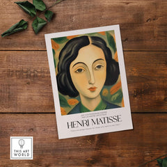 Matisse Art Prints - Woman Portrait Wall Art featuring a woman with dark hair in a painterly style by Henri Matisse.