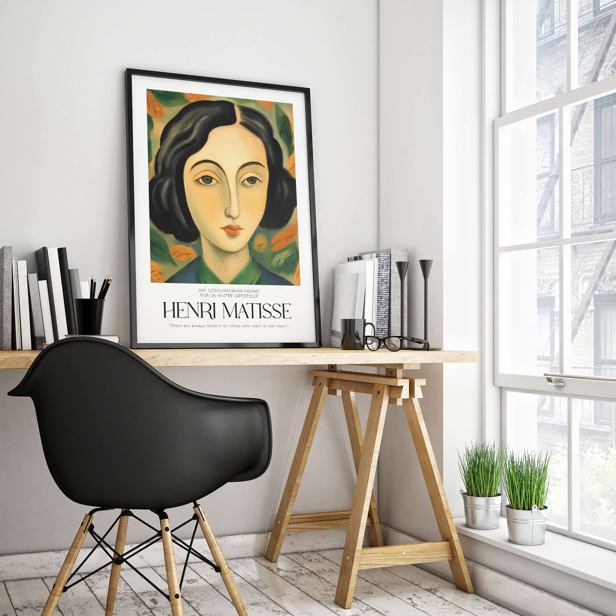 Matisse Art Prints - Woman Portrait Wall Art, featuring a woman with dark hair in a modern interior setting.