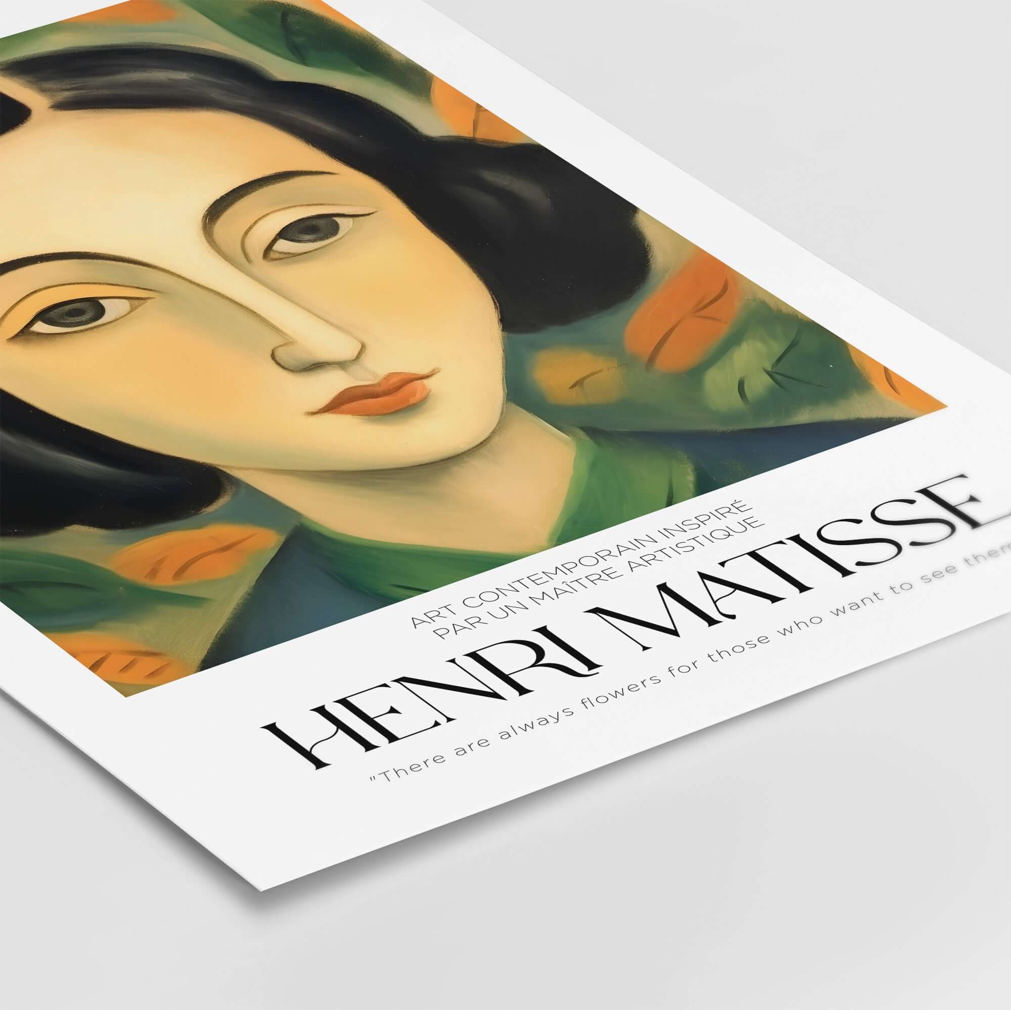 Matisse Art Prints - Woman Portrait Wall Art featuring a woman with flowers and abstract colors inspired by Henri Matisse.