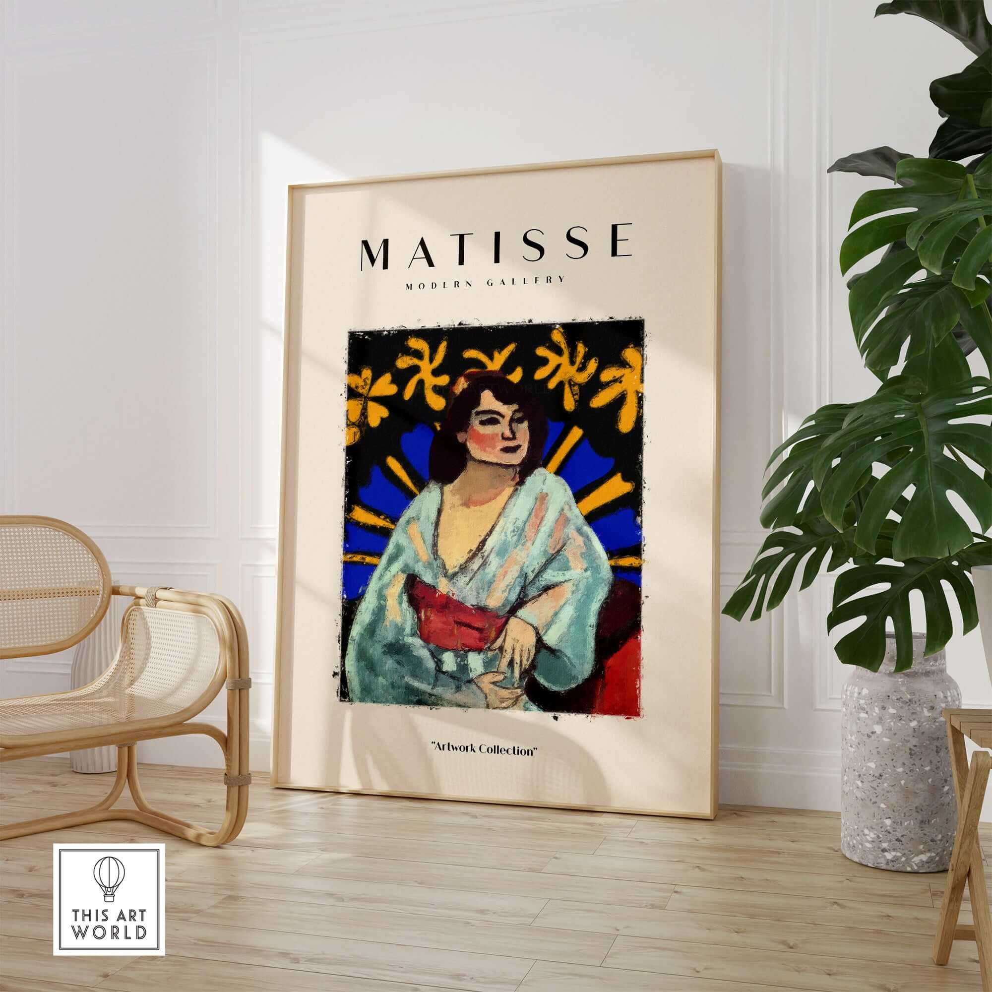 Matisse Art Prints -  Woman Robe Abstract Stained Glass Effect Poster displayed in a modern gallery setting.