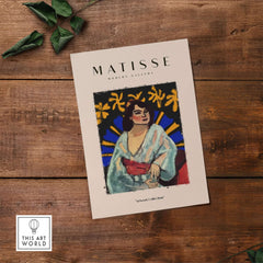 Matisse Art Prints -  Woman Robe Abstract Stained Glass Effect Poster featuring a woman in a blue robe with a red sash.