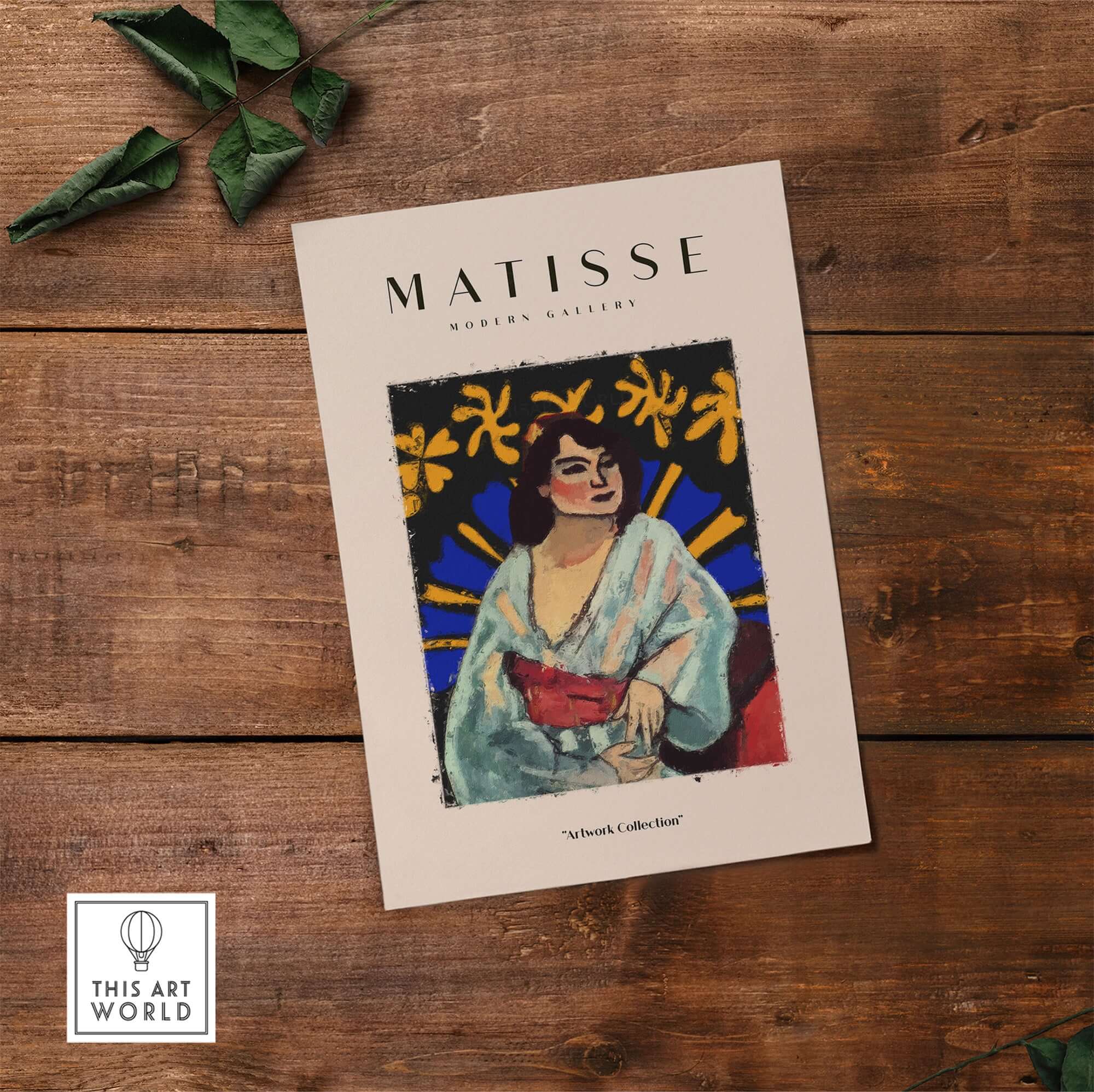 Matisse Art Prints -  Woman Robe Abstract Stained Glass Effect Poster featuring a woman in a blue robe with a red sash.