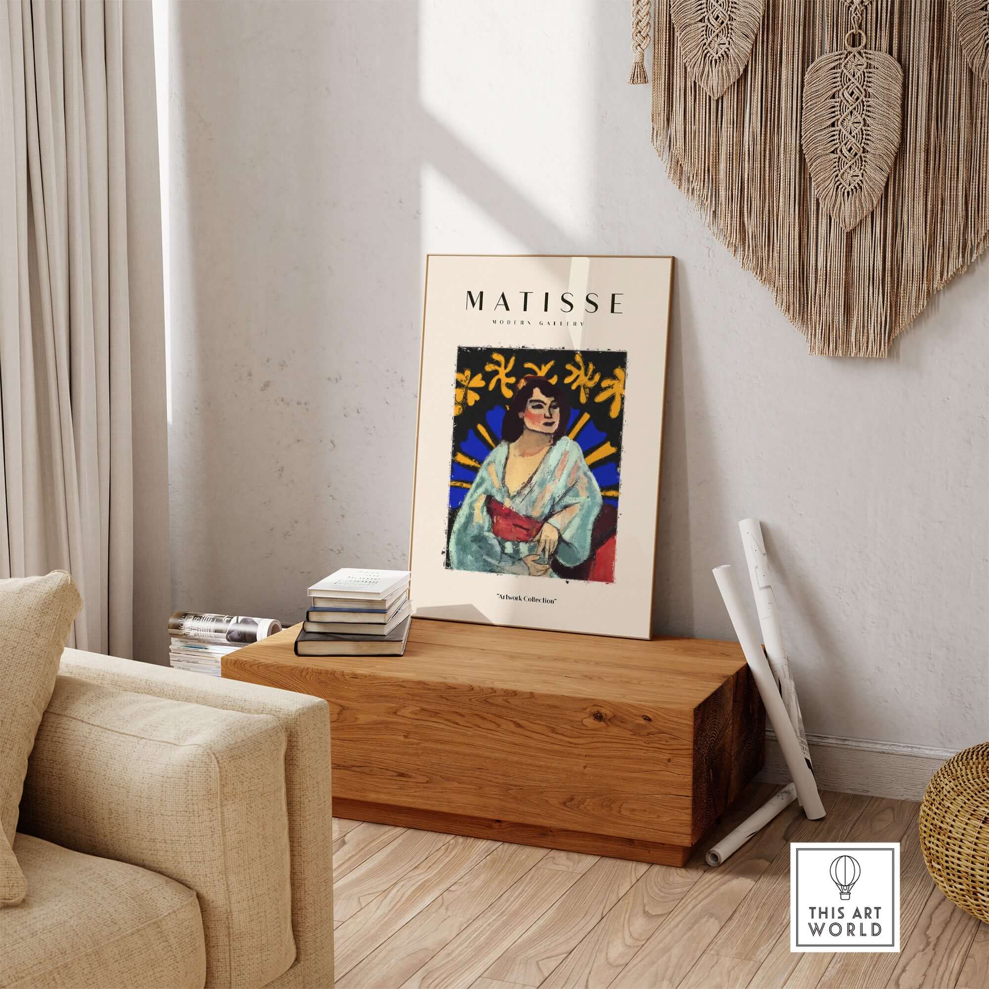 Matisse Art Prints -  Woman Robe Abstract Stained Glass Effect Poster displayed in a cozy living room setting.