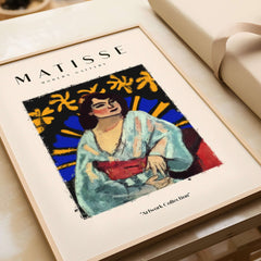 Matisse Art Prints -  Woman Robe Abstract Stained Glass Effect Poster featuring a woman in a blue robe with a red sash.