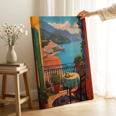 Matisse Balcony View Art Print | Amalfi Coast Poster featuring a vibrant balcony scene overlooking the coast.