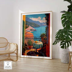 Matisse Balcony View Art Print | Amalfi Coast Poster showcasing vibrant coastal scenery and artistic balcony view.