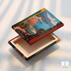 Matisse Balcony View Art Print | Amalfi Coast Poster on a decorative box, showcasing beautiful coastal scenery.