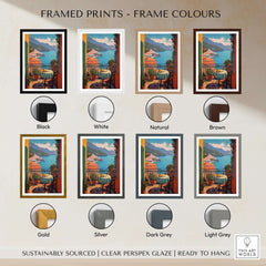 Framed Matisse Balcony View Art Print | Amalfi Coast Poster in various frame colors including black, white, gold, and brown.