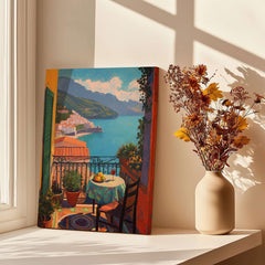 Matisse Balcony View Art Print | Amalfi Coast Poster featuring a vibrant coastal scene from a balcony.