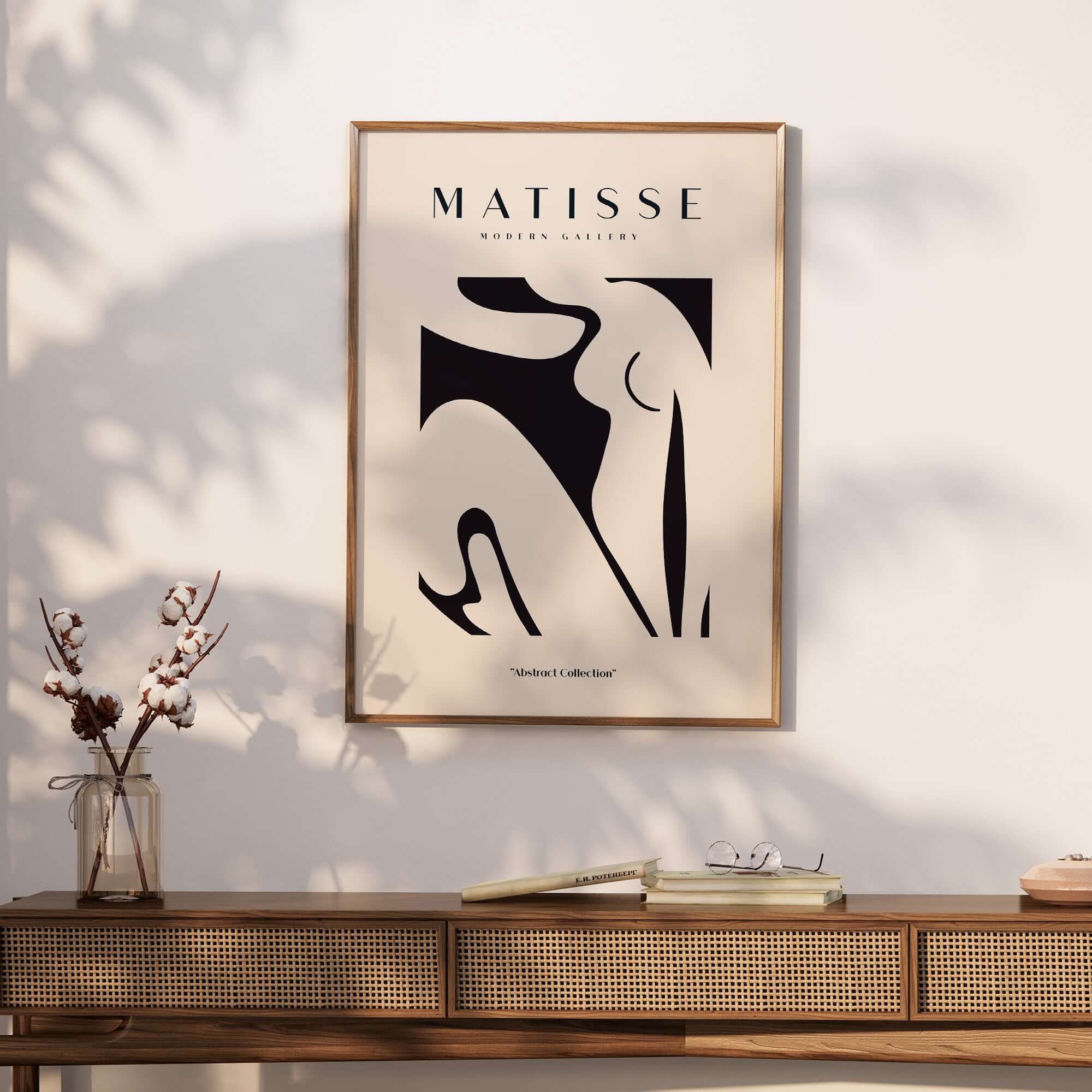 Matisse Art Prints - Black Abstract Nude Figure Poster displayed in modern interior setting.