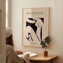 Matisse Art Prints - Black Abstract Nude Figure Poster displayed in a modern interior setting.