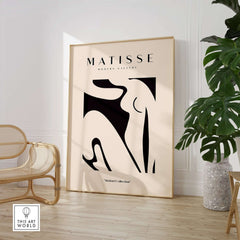 Matisse Art Prints - Black Abstract Nude Figure Poster displayed in a modern gallery setting with a minimalist design.