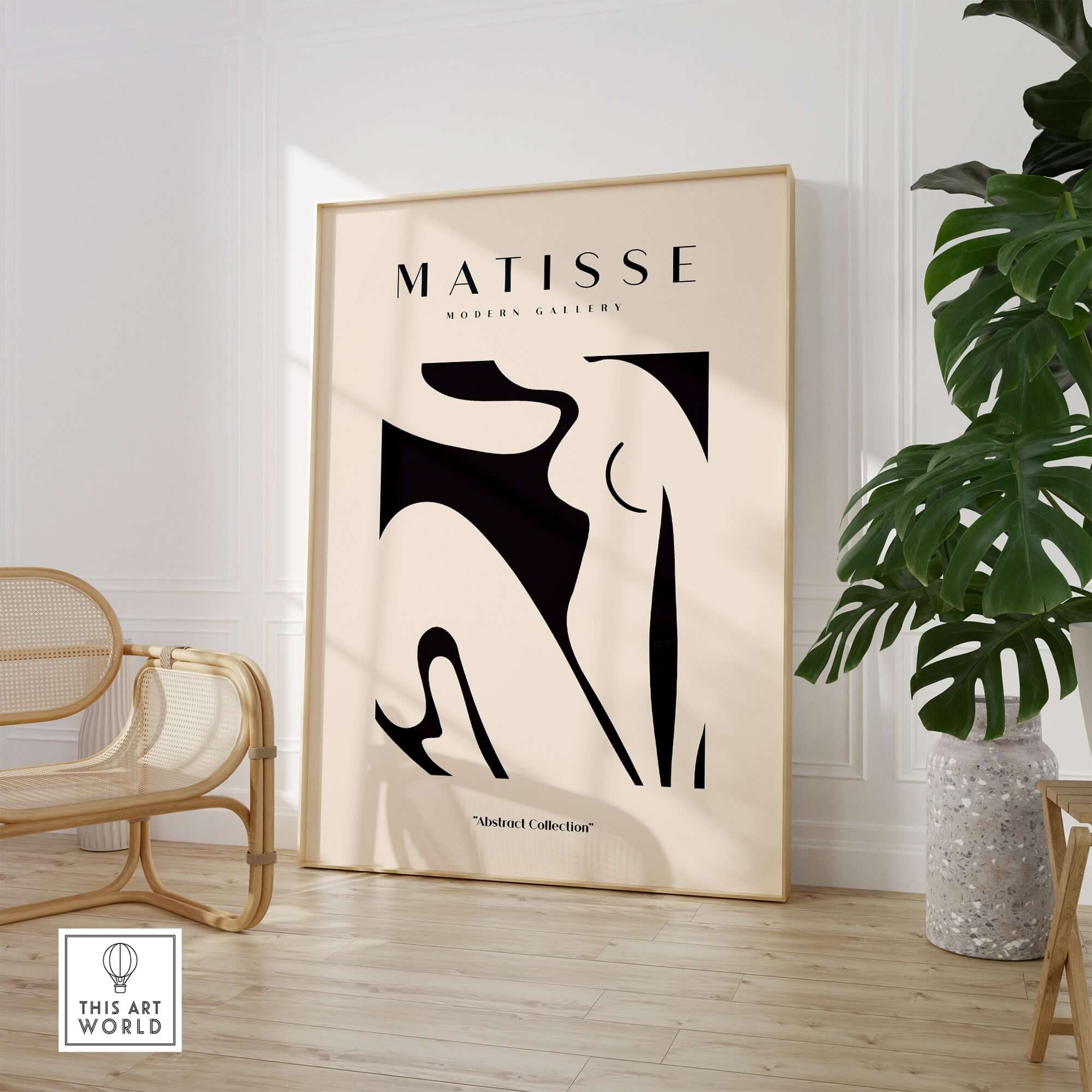 Matisse Art Prints - Black Abstract Nude Figure Poster displayed in a modern gallery setting with a minimalist design.