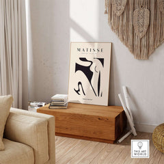 Matisse Art Prints - Black Abstract Nude Figure Poster displayed in a stylish interior setting.