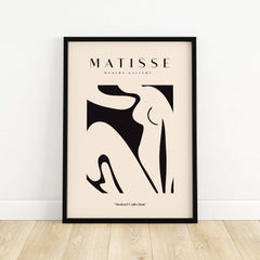 Matisse Art Prints - Black Abstract Nude Figure Poster featuring minimalist silhouette art in black and beige.