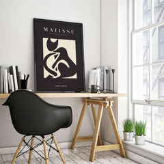 Matisse Art Prints - Black Beige Abstract Composition Poster displayed in a modern workspace with natural light.