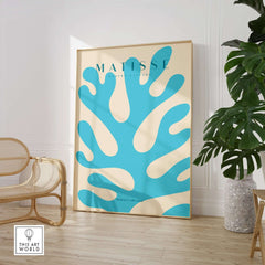 Matisse Art Prints -  Blue Coral Abstract Botanical Art Print Poster displayed in a stylish interior setting.
