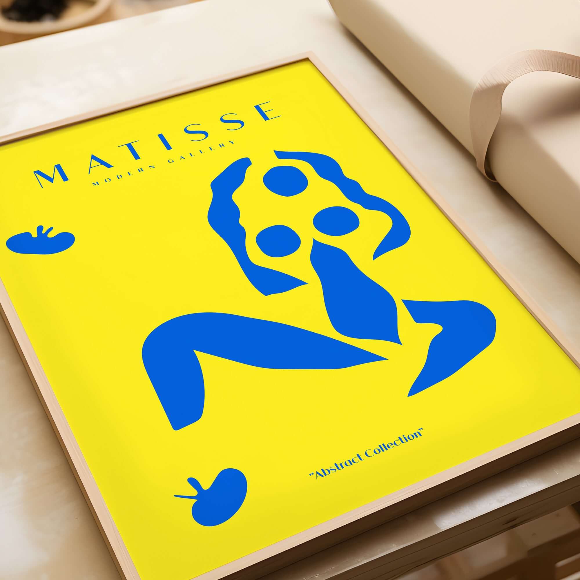 Matisse Art Prints - Blue Nude Abstract Figure Yellow Poster featuring a blue abstract figure on a yellow background.