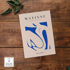 Matisse Art Prints - Blue Nude Abstract Cut Out Wall Art featuring a blue abstract figure on a neutral background.
