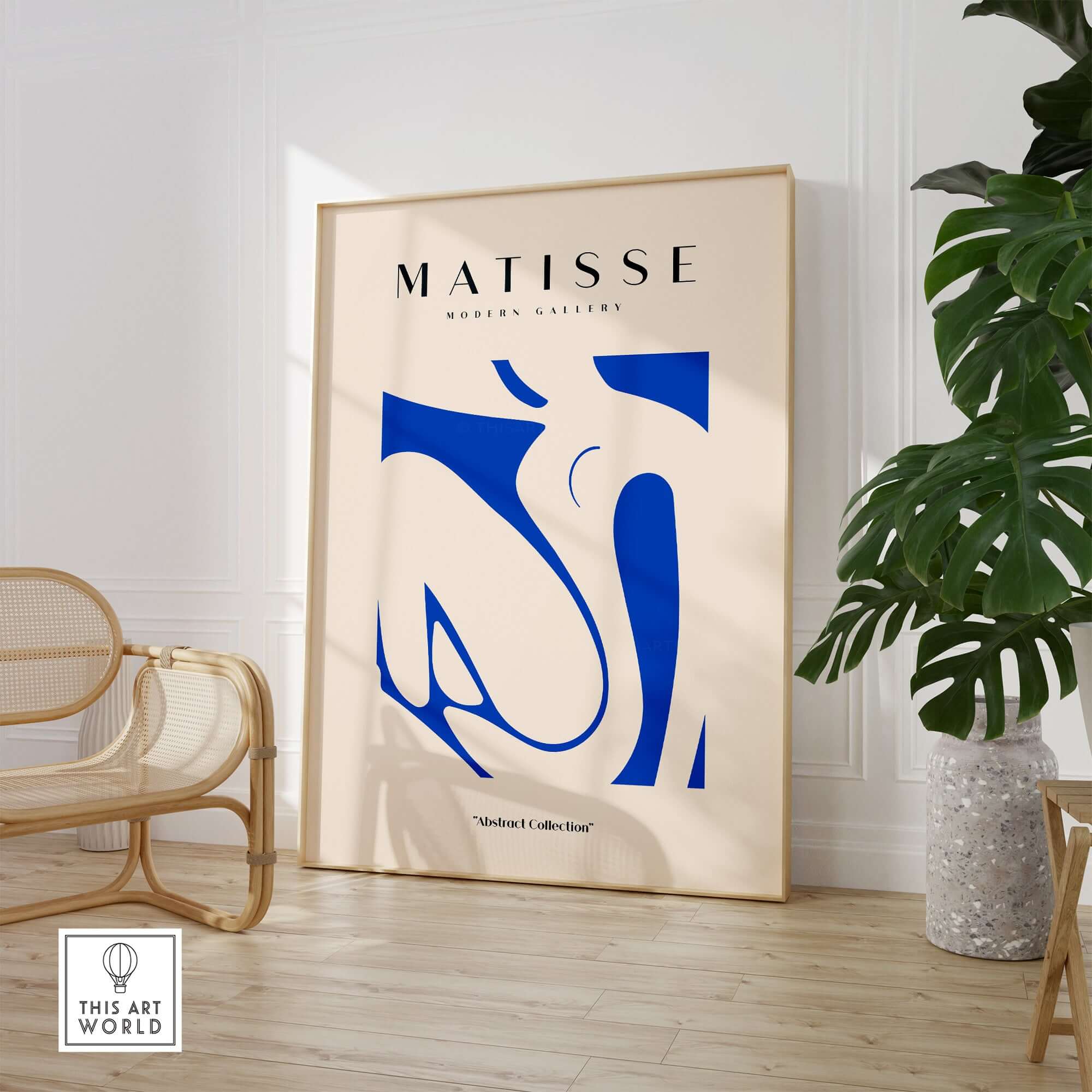 Matisse Art Prints - Blue Nude Abstract Cut Out Wall Art displayed in modern gallery setting.