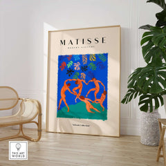 Matisse Art Prints - The Dance Figures Abstract Sky Poster displaying vibrant orange figures on a blue background.