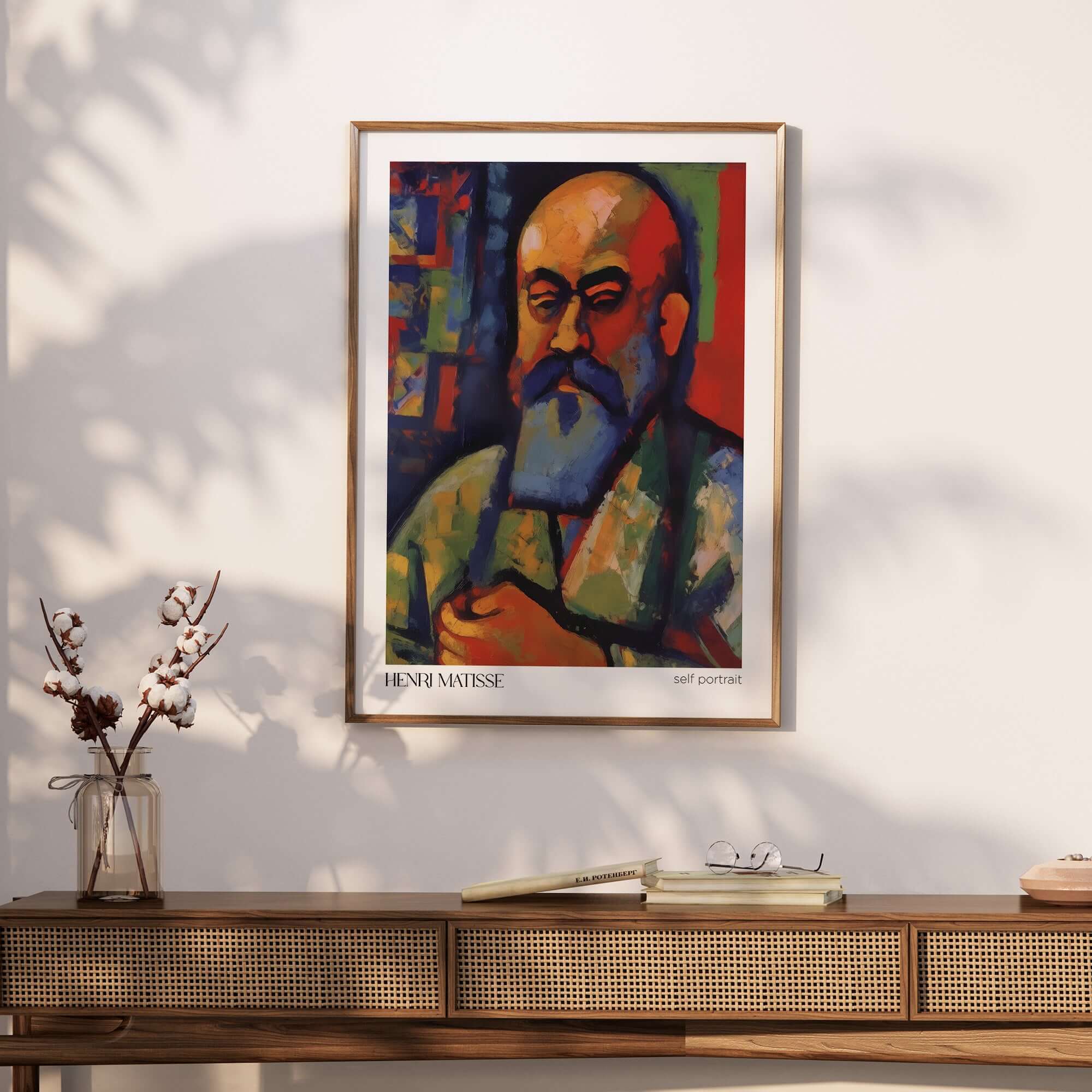 Matisse Art Prints - Fauvist Self Portrait Art Print displayed on a wall, featuring bold colors and expressive style.