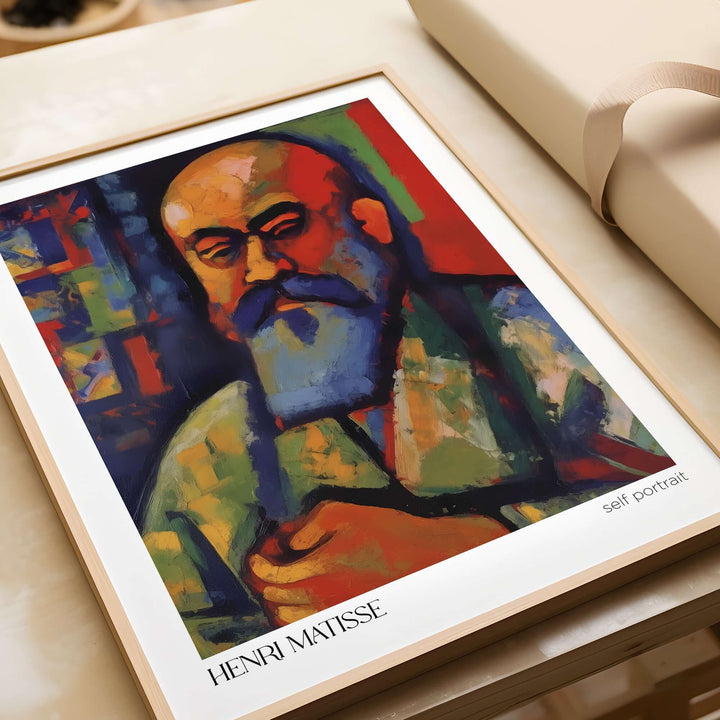 Fauvist self-portrait art print of Henri Matisse, showcasing bold colors and expressive features on a modern wall.