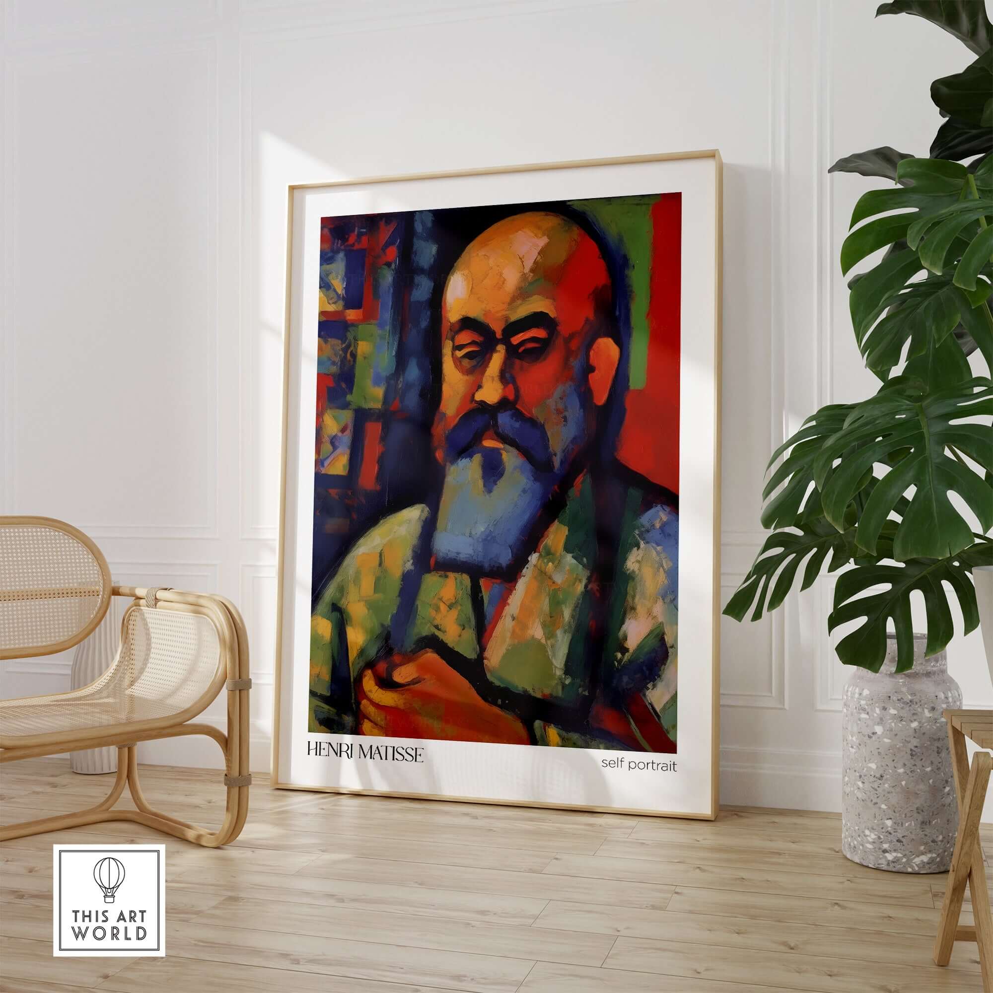 Matisse Art Prints - Fauvist Self Portrait Art Print featuring a colorful self-portrait of Henri Matisse in a modern setting.