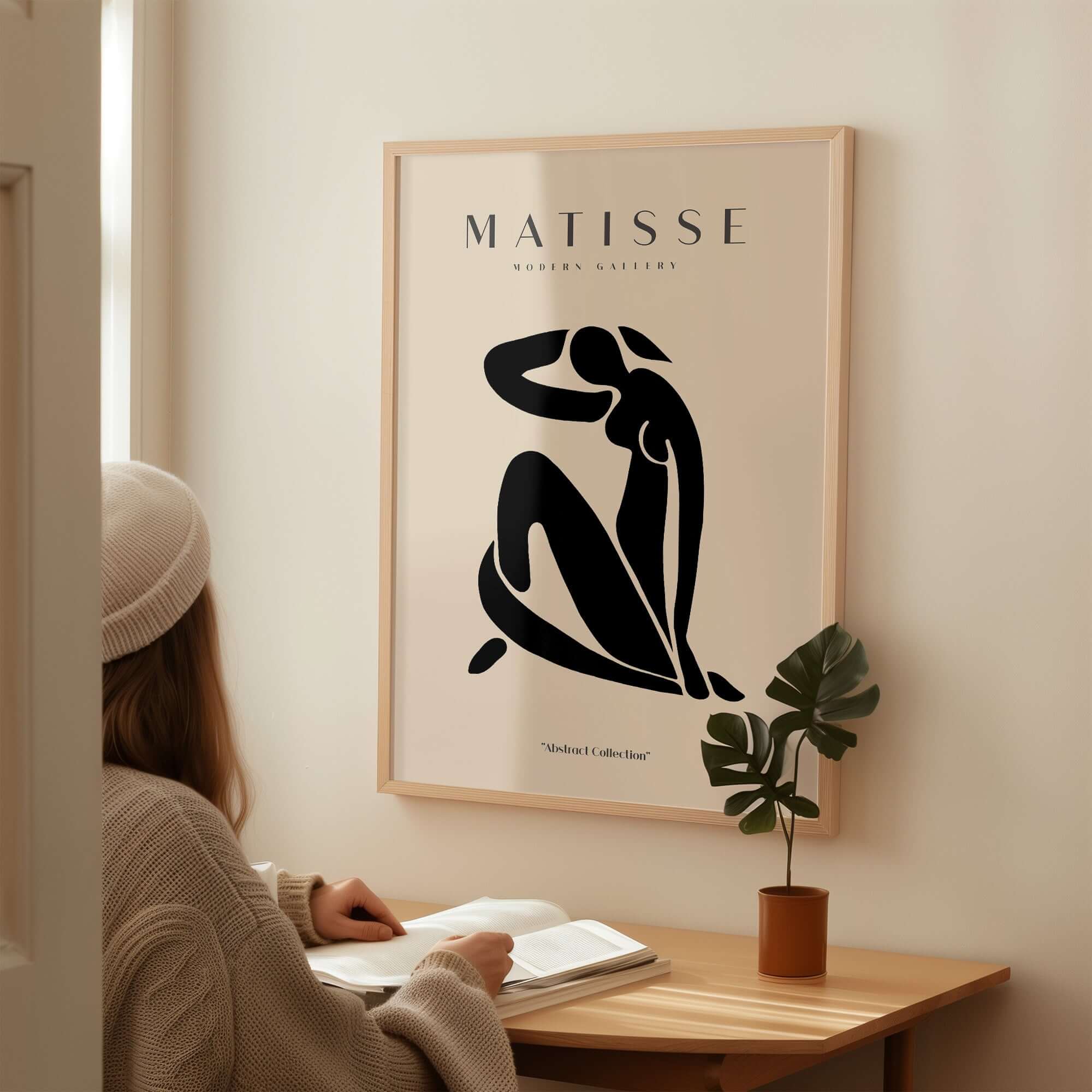 Matisse Art Prints - Figurative Lady Poster Art featuring a seated woman silhouette in a minimalist interior.
