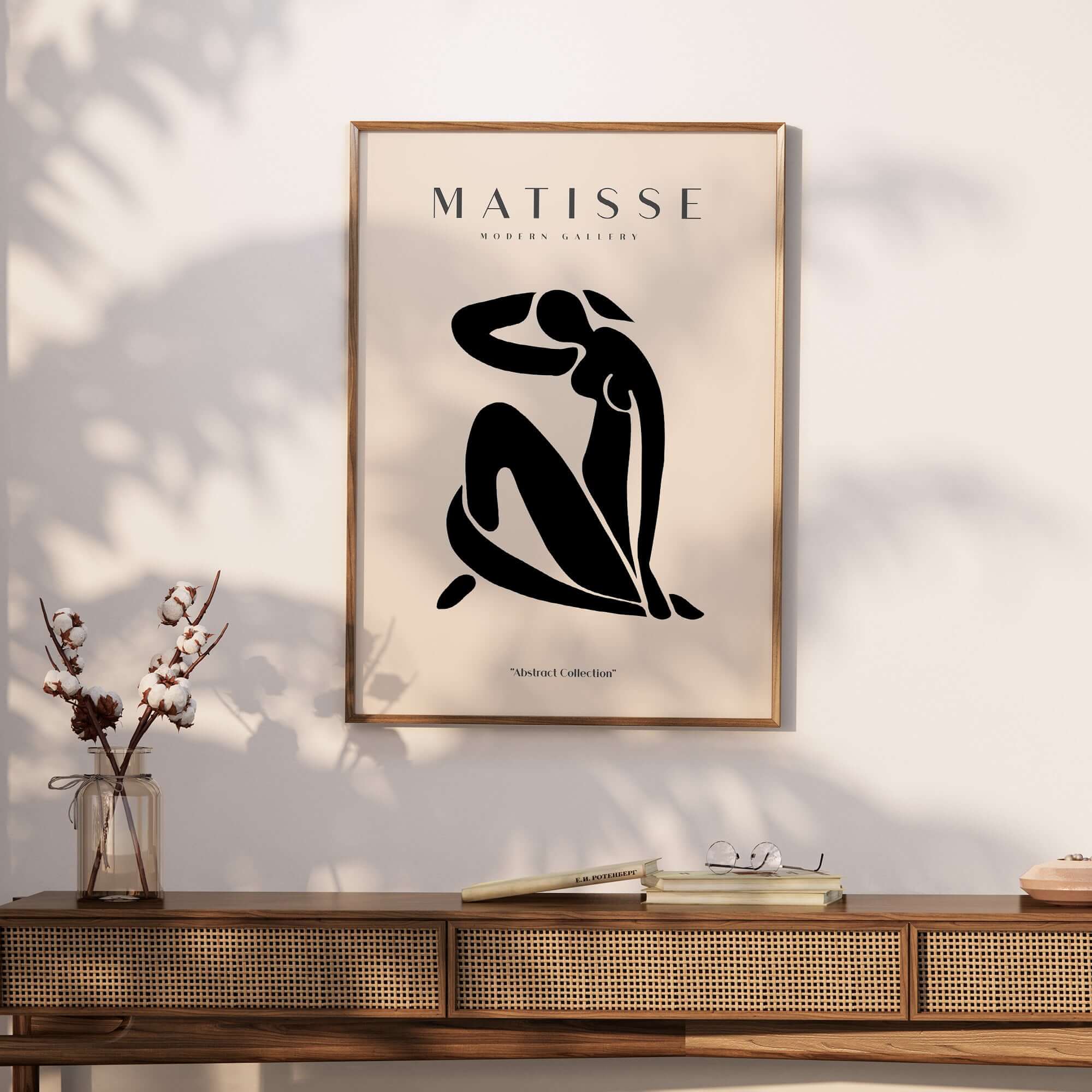 Matisse Art Prints - Figurative Lady Poster Art featuring a black silhouette of a seated woman on a beige background.