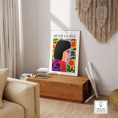 Matisse Art Prints - Floral Woman vibrant art print of a woman with colorful flowers and bold background