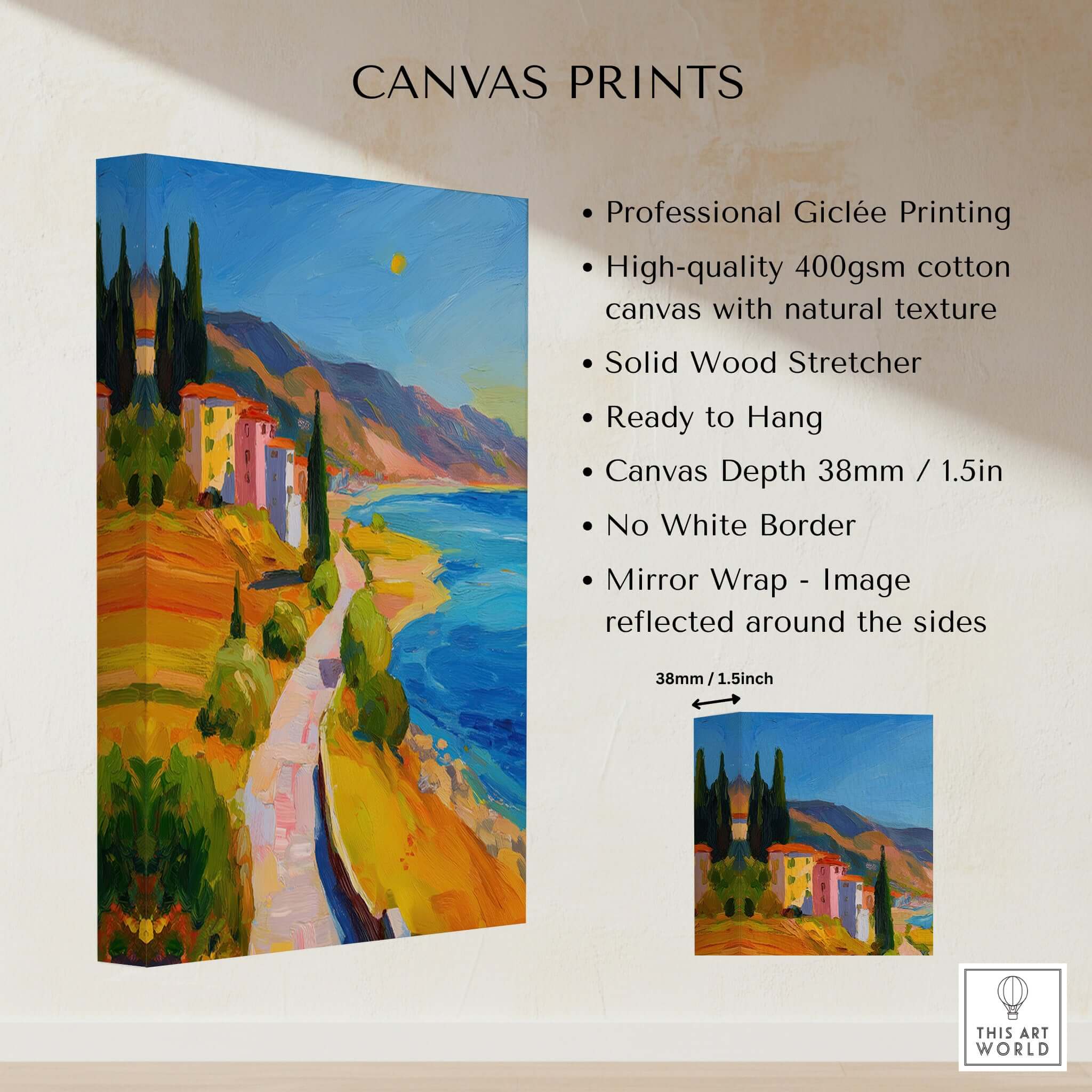 Matisse French Riviera Art Print | Mediterranean Landscape Poster showcasing details of giclée printing and canvas texture.