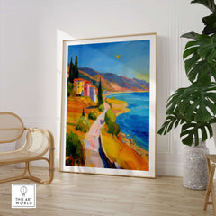 Matisse French Riviera Art Print | Mediterranean Landscape Poster displayed in a stylish interior featuring vibrant colors.