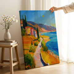 Matisse French Riviera Art Print | Mediterranean Landscape Poster displayed in a cozy interior with flowers.