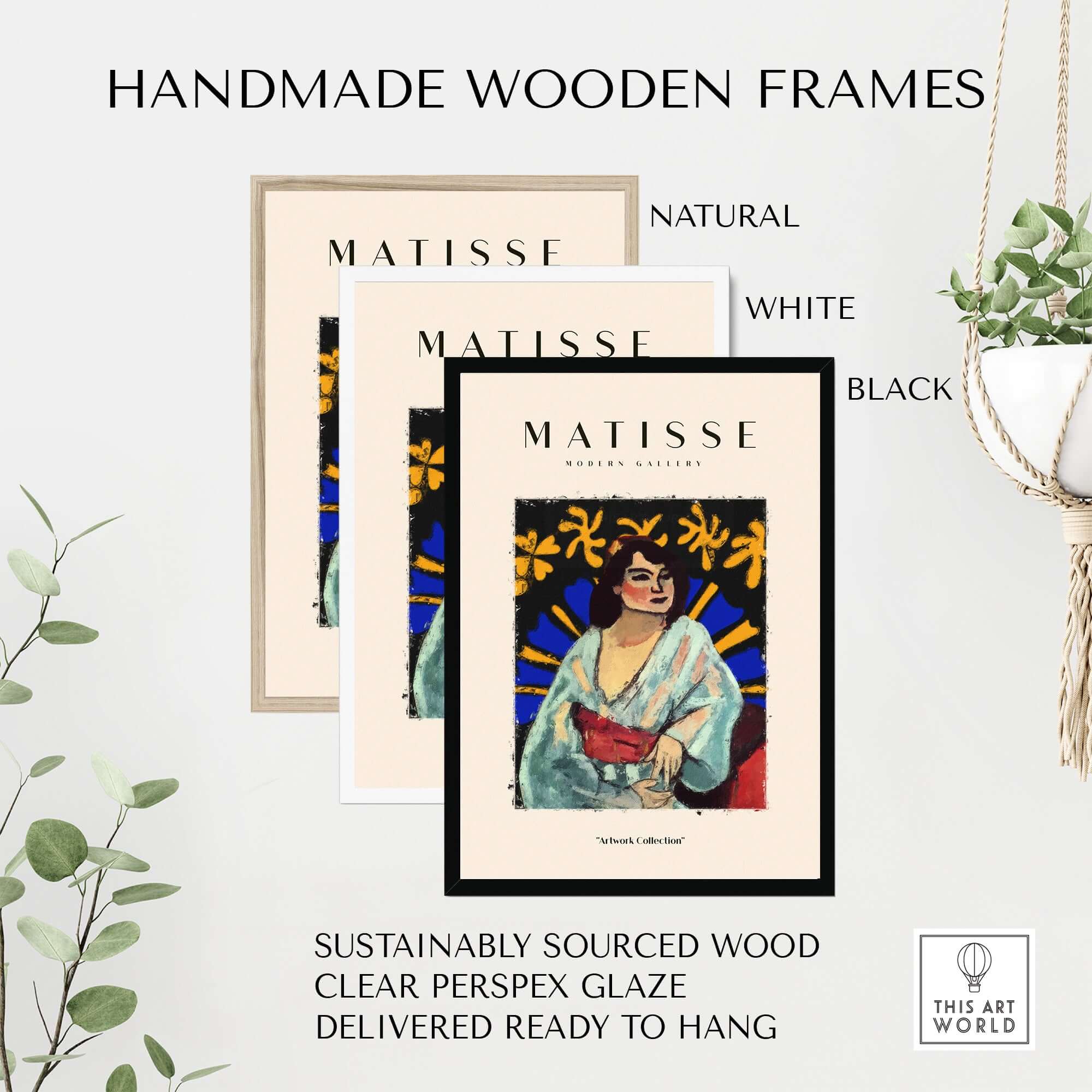 Matisse Art Prints - Woman Robe Abstract Stained Glass Effect Poster displayed in handmade wooden frames.