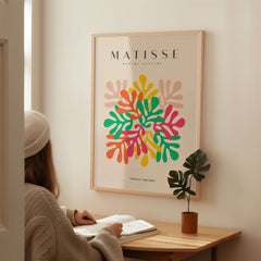 Matisse Art Prints - Interlocking Colorful Leaves Abstract Print featuring vibrant leaves in red, green, yellow, and pink.