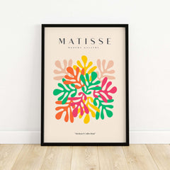Matisse Art Prints - Interlocking Colorful Leaves Abstract Print displayed in a stylish frame with vibrant colors.