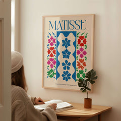 Matisse Large Decoration with Masks Vertical Panel Art Print displayed on wall over a person studying.