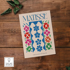 Matisse Large Decoration with Masks Vertical Panel Art Print featuring colorful floral motifs on a beige background.