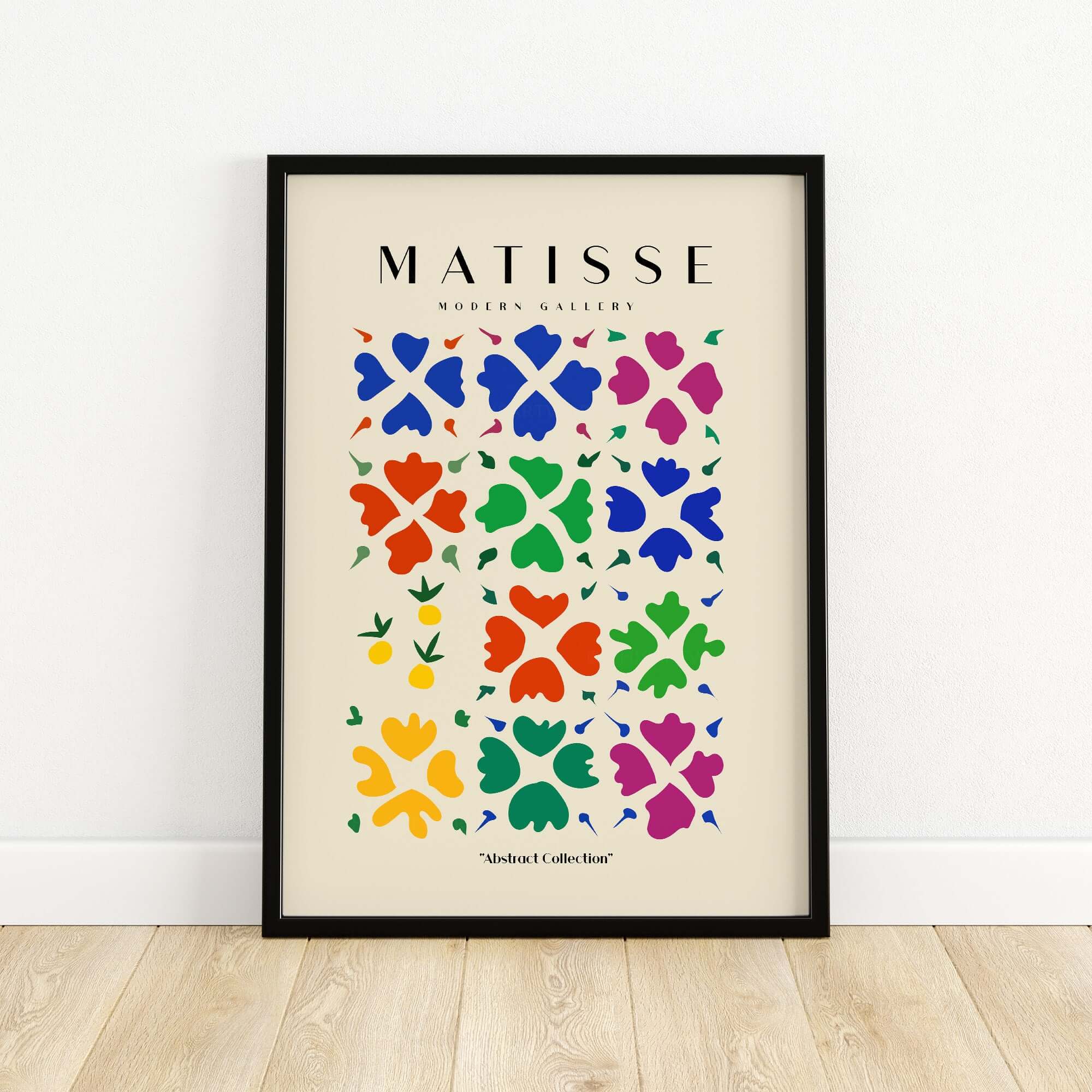 Matisse Art Prints - Abstract Floral Grid Poster featuring colorful floral patterns on a light background.