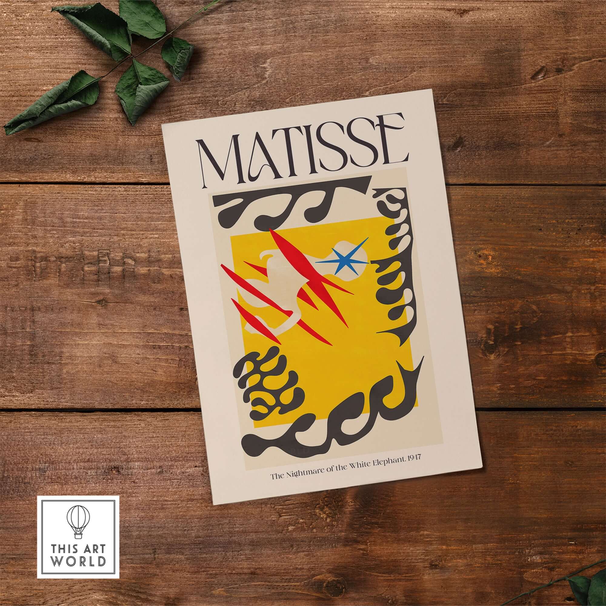 Matisse Nightmare of the White Elephant 1947 Abstract Art Print featuring bold colors and shapes on a vibrant background.