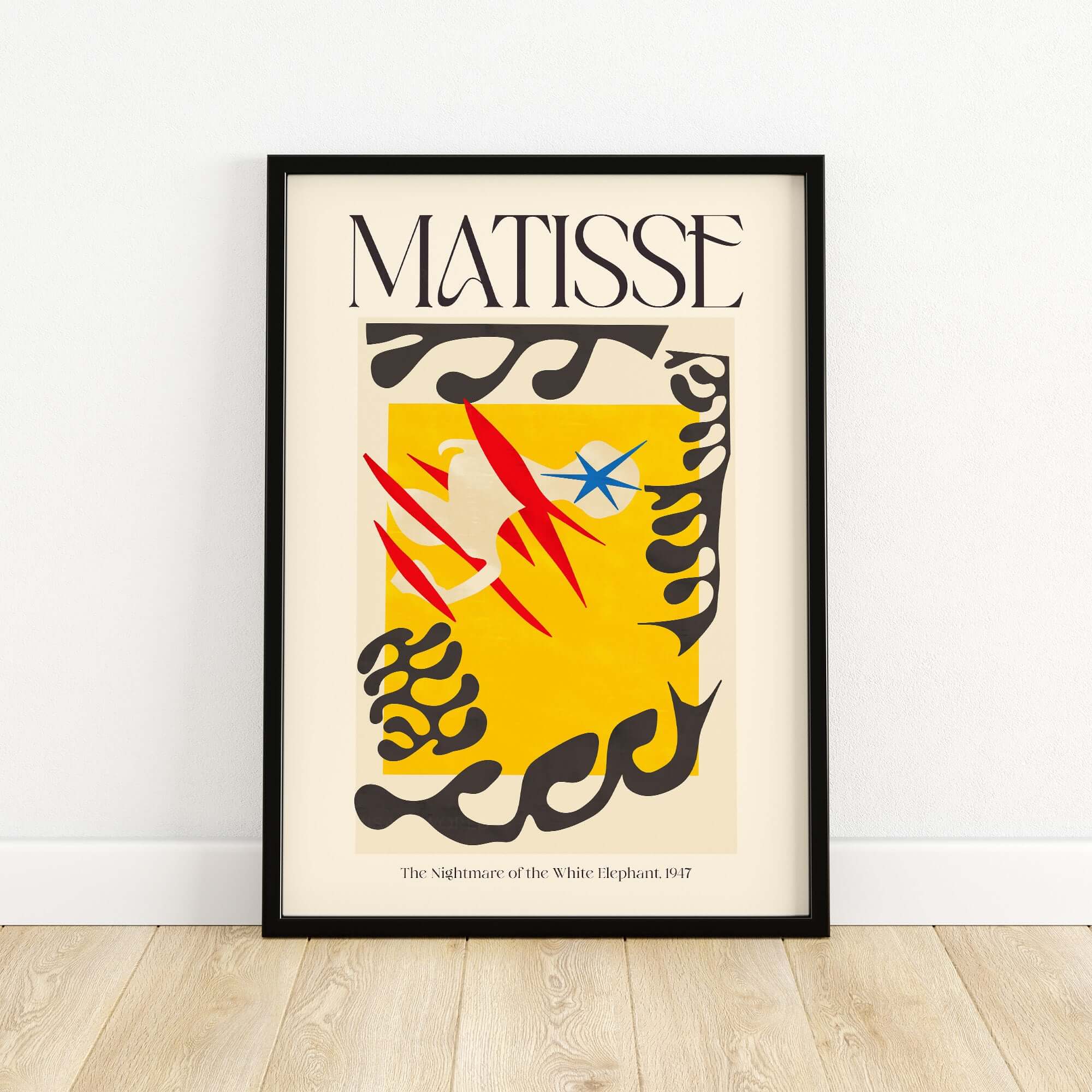 Matisse Nightmare of the White Elephant 1947 Abstract Art Print framed wall art in vibrant colors.