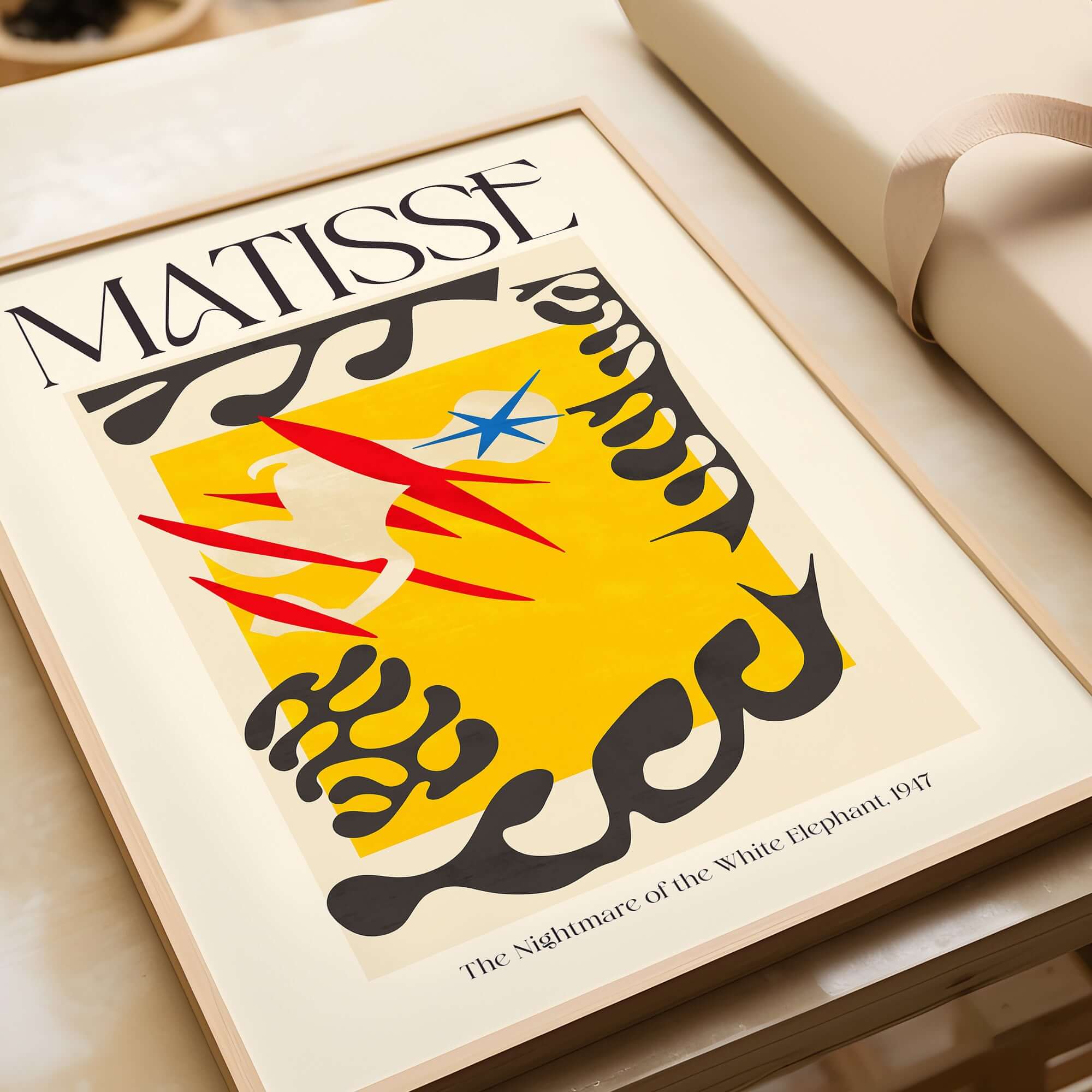 Matisse Nightmare of the White Elephant 1947 Abstract Art Print featuring vibrant colors and dynamic shapes.